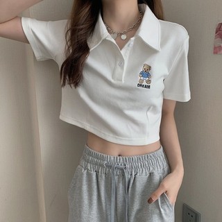 Áo croptop thêu gấu freesize from <55kg