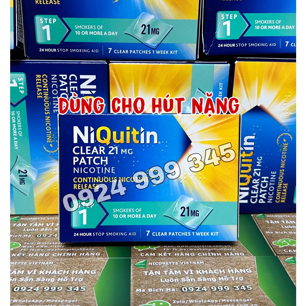 Miếng dán cai thuốc lá, thuốc lào Niquitin Step 1 21mg 7 miếng hàng Mỹ (Date mới siêu hiệu quả)