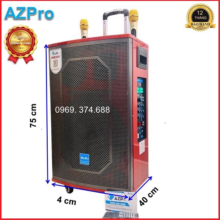 Loa kéo chính hãng AZPRO,AZ-258-A mẫu mới nhất mạch 10 núm chỉnh có REVERB,thùng gỗ đẹp mắt,2 mic vỏ kim loại chống hú