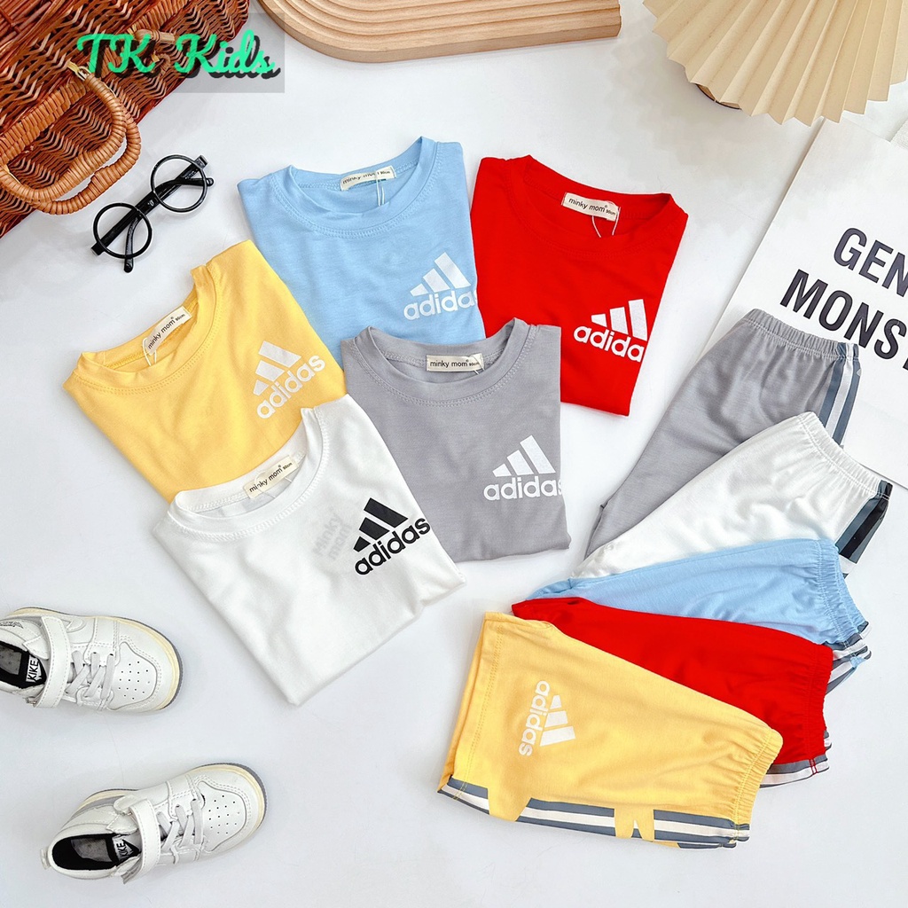 Bộ thun lạnh cộc tay cho bé trai, bé gái Adidas mẫu mới nhất cho bé trai, bé gái