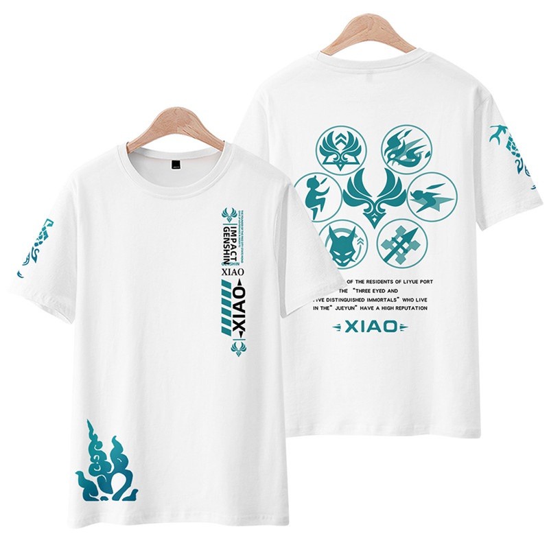 BST 4 Mẫu áo thun - in 2 mặt nguyên tố + logo game Genshin Impact - Áo Đen - Trắng