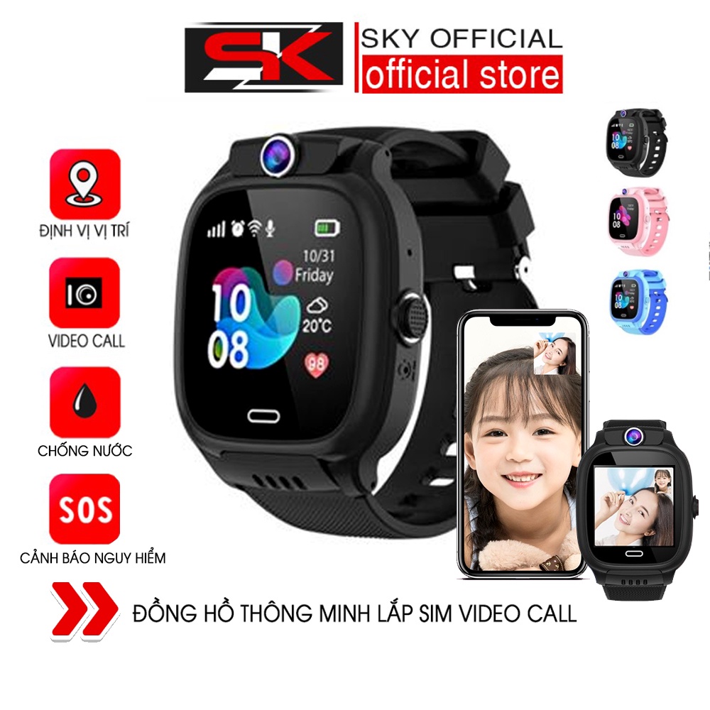 Đồng Hồ Thông Minh LẮP SIM, GỌI VIDEO- SKYONE Lắp Sim Nghe Gọi - Định Vị Cảnh Báo Nguy Hiểm Chống Nước PX7 Có Tiếng Việt