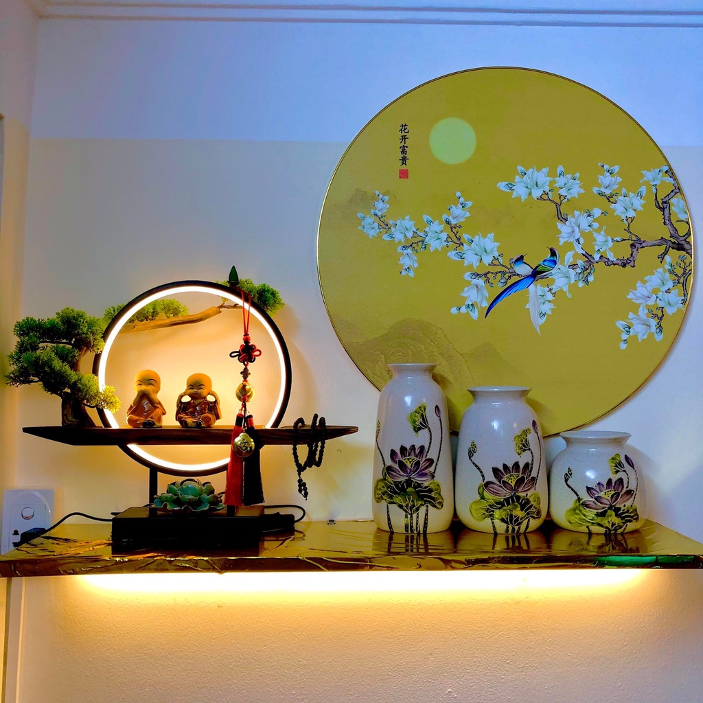 Tranh tròn đôi chim én trên cành mộc lan(chính hãng) trang trí nhà, tranh phòng khách , phòng trà , phòng thiền,...