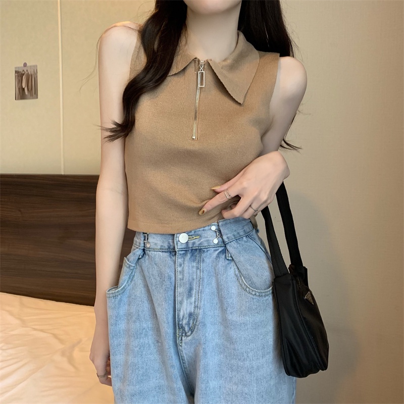 HUCA Áo Croptop Polo ,Áo CRT Kiểu Nữ Ôm Thun Gân Mềm Mát, Phong Cách AO 0K Douyin