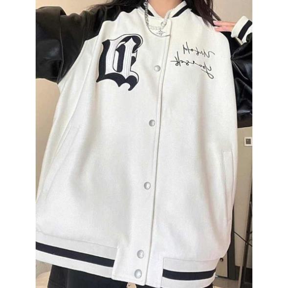 Áo khoác bóng chày phong cách retro hoạ tiết thêu