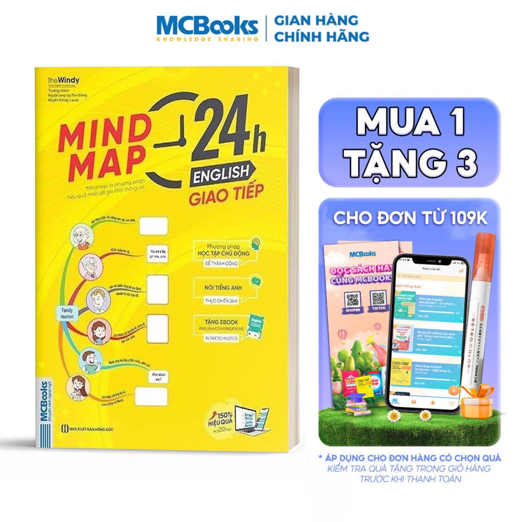 Sách - Mindmap 24h English - Giao Tiếp Tiếng Anh Bằng Sơ Đồ Tư Duy - Học Kèm App Online
