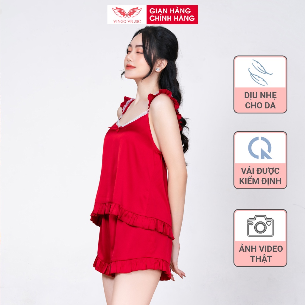 Bộ đồ ngủ nữ 2 dây pijama mặc nhà lụa cao cấp mùa hè VINGO áo hai dây cánh tiên quần đùi dễ thương N390 VNGO