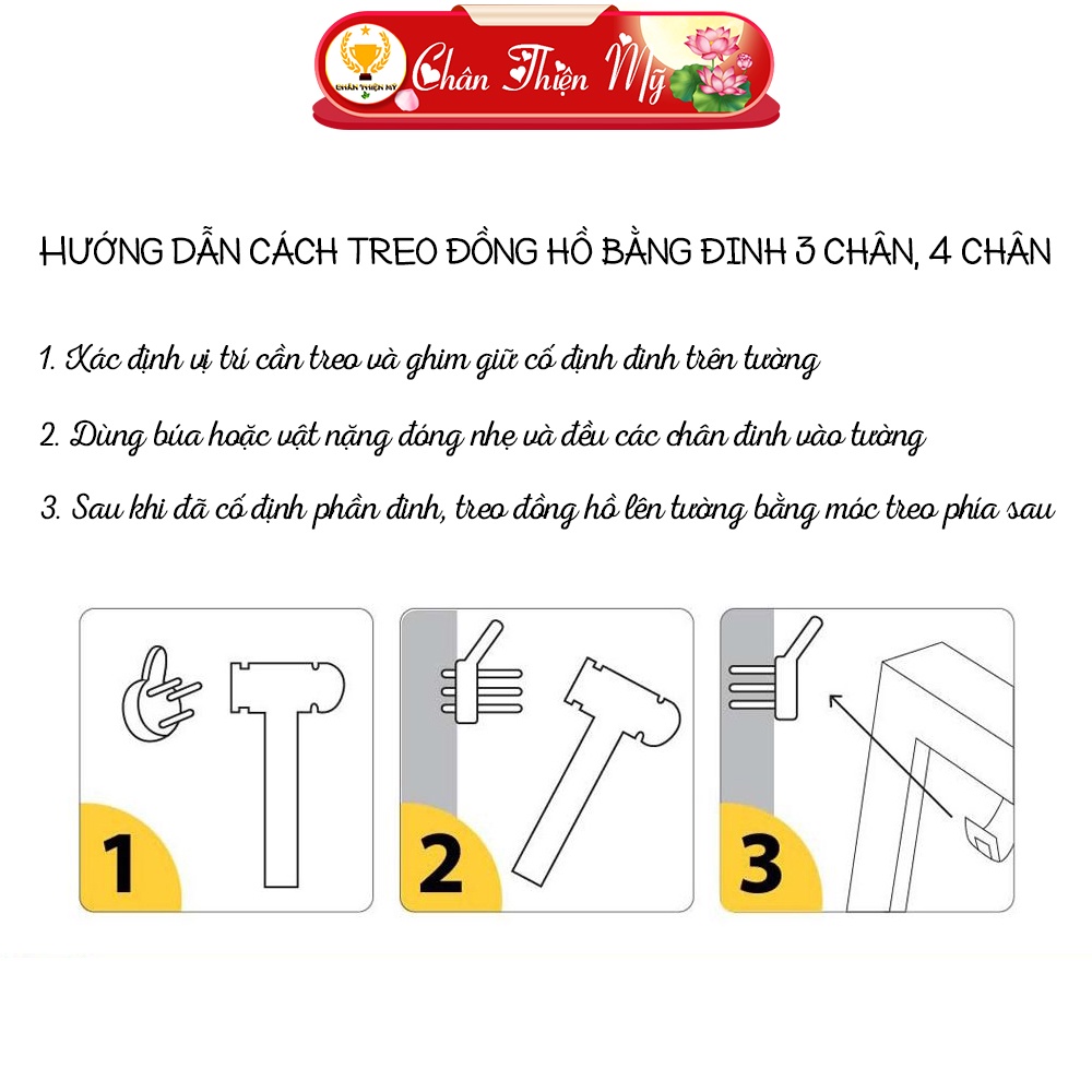 Tranh Đồng Hồ Treo Tường CHÂN THIỆN MỸ, Kim Trôi Cao Cấp, Làm Quà Tân Gia, Decor Trang Trí Phòng Khách CDHN-01