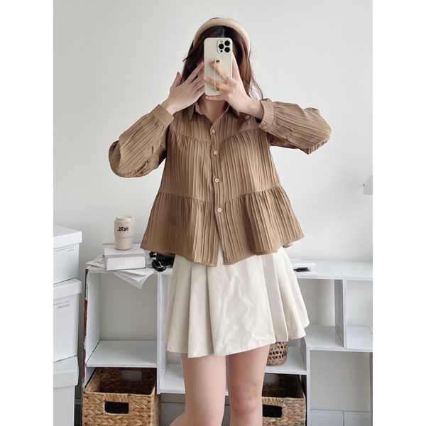 Áo sơ mi babydoll 3 tầng cổ đức basic nhiều màu , Áo sơ mi nữ dài tay thời trang Dumi Clothing