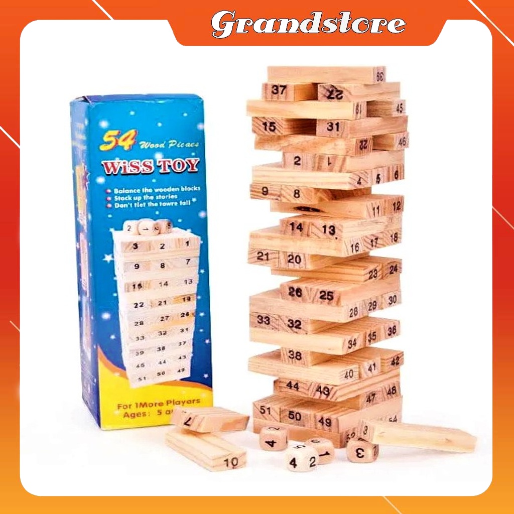 Đồ chơi trò rút gỗ wiss toy mini 54 thanh nhỏ có số và xúc sắc xếp hình domino giải trí thông minh trí tuệ cho bé trẻ em