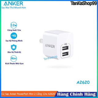 Củ sạc anker powerport mini 2 cổng sạc 12w - a2620