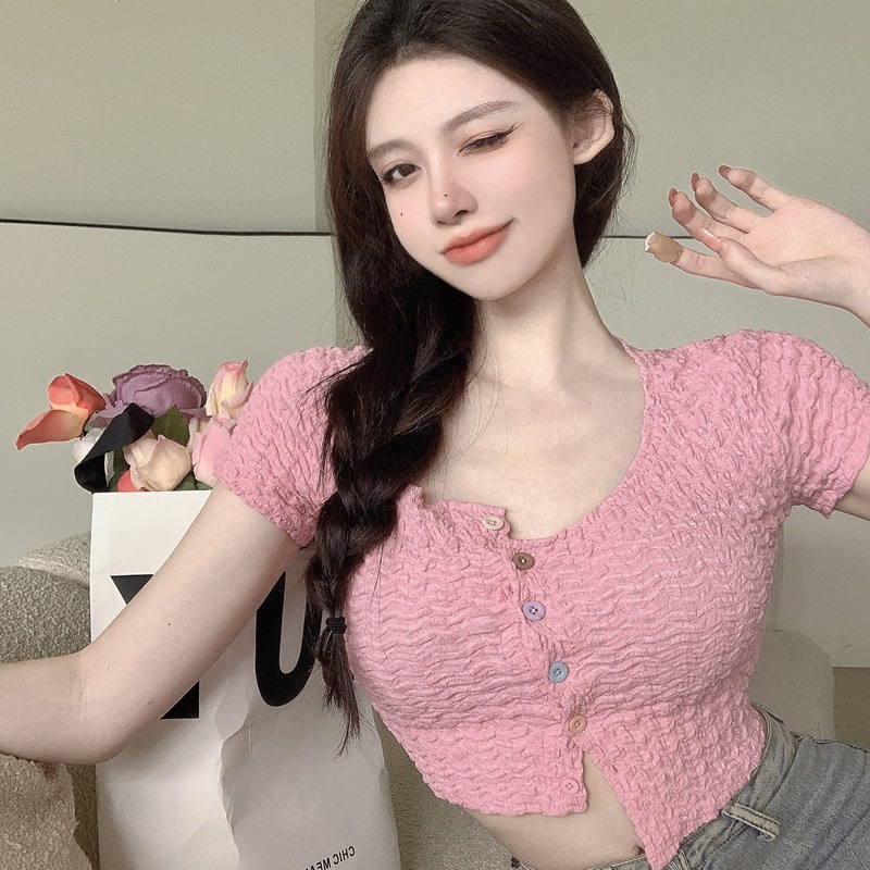 Porozi Áo Thun Ngắn Tay Cổ Vuông Ôm Dáng Phong Cách Thời Trang  Quyến Rũ Dành Cho Nữ