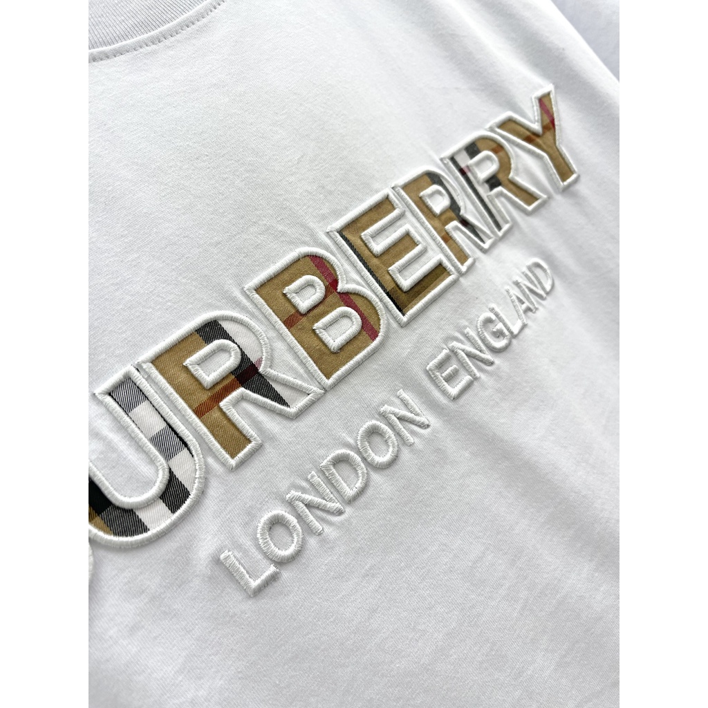 ÁO THUN BUBERRY BROIDERED THÊU LOGO , ÁO THUN BBR LOGO SỌC VÀNG THÊU NAM NỮ UNISEX