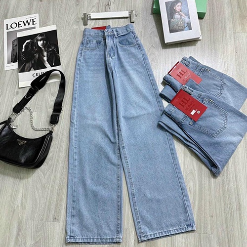 QUẦN JEAN ỐNG SUÔNG NÂU CẠP CAO SIÊU HACK DÁNG SIÊU TÔN DÁNG