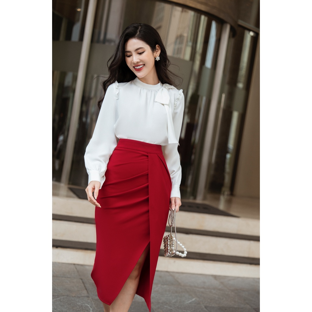 Áo Sơ Mi Ôm Cổ Đứng Nơ Vai Trái Thời Trang Thanh Lịch By LEMIA Design - 22A306