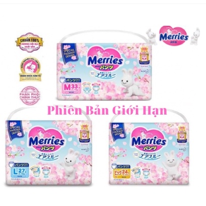 Tã bỉm Quần Merries Sakura Phiên Bản Giới Hạn Đủ Size M33/L27/XL24