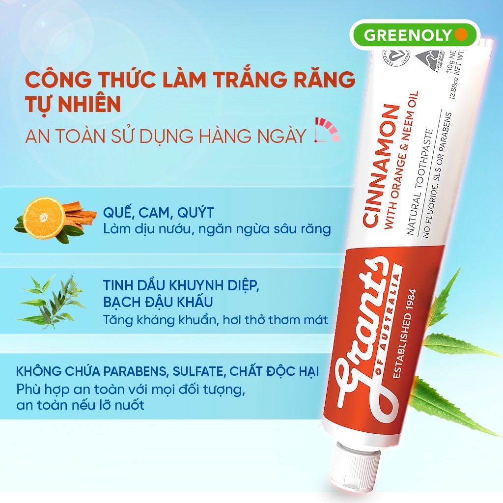 Kem Đánh Răng GRANTS Thảo Dược Vị Quế Dùng Cho Cả Gia Đình, Bổ Sung Canxi Và Khoáng Chất, Tuýp 110g