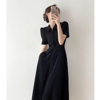 Đầm Sơ Mi Đen Tay Ngắn Dáng Ôm Phong Cách Pháp Thời Trang Mùa Hè Cao Cấp