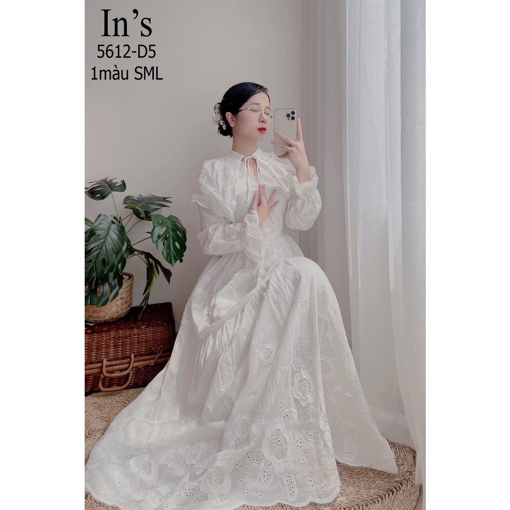 Váy thô thêu suông rộng có dây đai điều chỉnh theo eo 5612 SML D5
