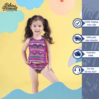 Đồ bơi trẻ em BIKINI PASSPORT kiểu hai mảnh áo dài 3 lỗ - Kẻ sọc - KD010