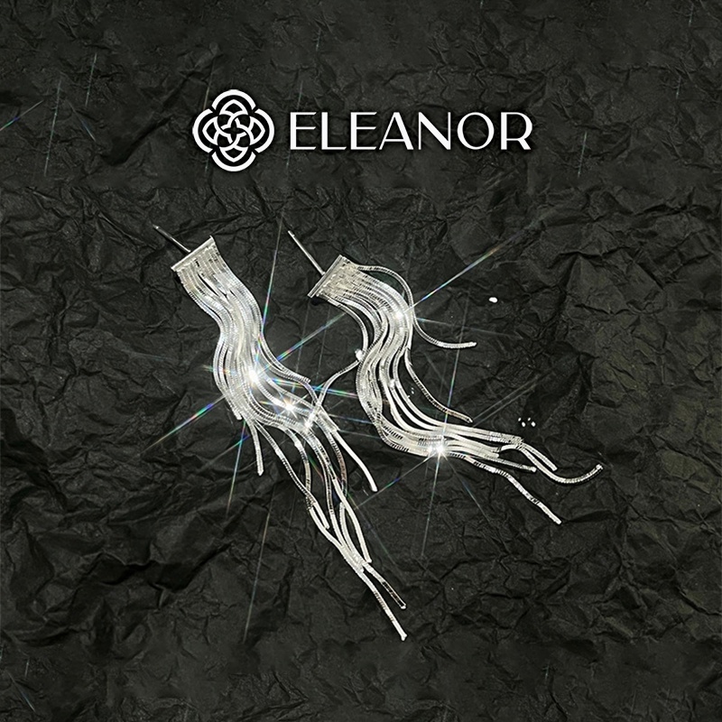 Bông tai nữ chuôi bạc 925 Eleanor Accessories dạng sợi tua rua phụ kiện trang sức 5457