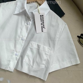 Áo sơ mi croptop nữ có túi lệch tà chất kate phong cách cá tính
