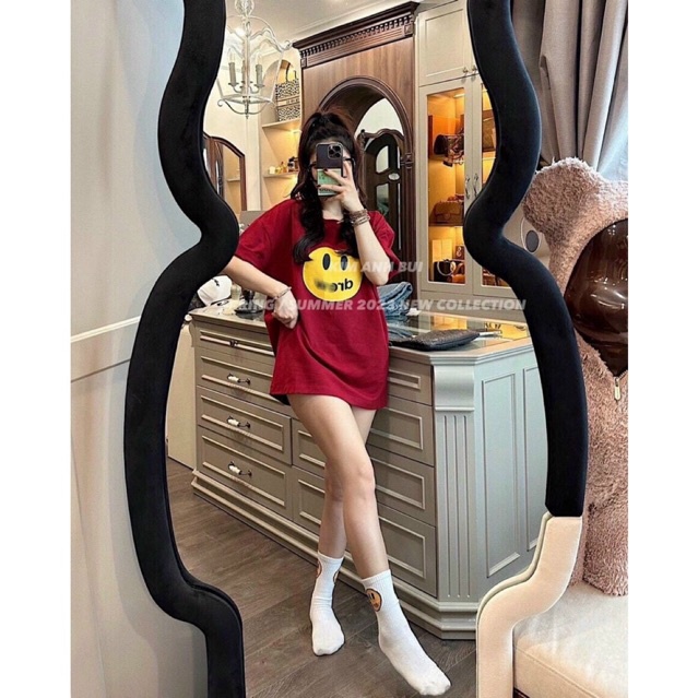 Áo thun nữ, áo phông Drew mặt cười tay ngắn form rộng dáng suông dài thời trang nữ Hàn Quốc hot