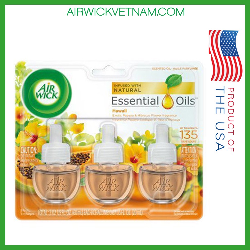 Tinh dầu Airwick Scented Oil Hawaii Thay Thế Cho Phích Cắm Điện, 20ml x 3