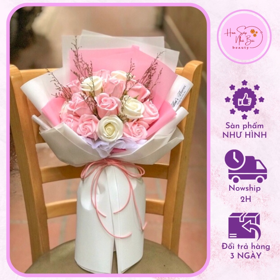 Hoa sáp Hàn Quốc bó 15 bông, bó hoa hồng sáp dễ thương tặng kèm thiệp - Hoa Sáp Nhà Bùi