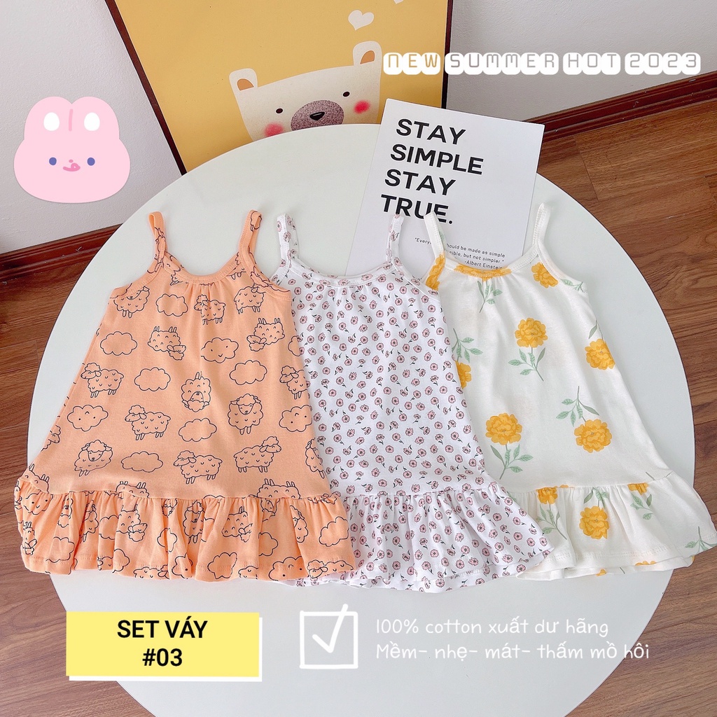 Set 3 váy 2 dây siêu xinh vải xuất dư cực sịn sò, siêu mát cho bé gái từ 10-18kg
