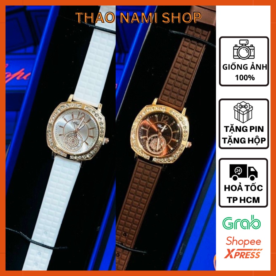 Đồng hồ nữ dây silicon Chopard, đồng hồ nữ đẹp dây su mềm viền đính đá trẻ trung năng động -ThaoNami