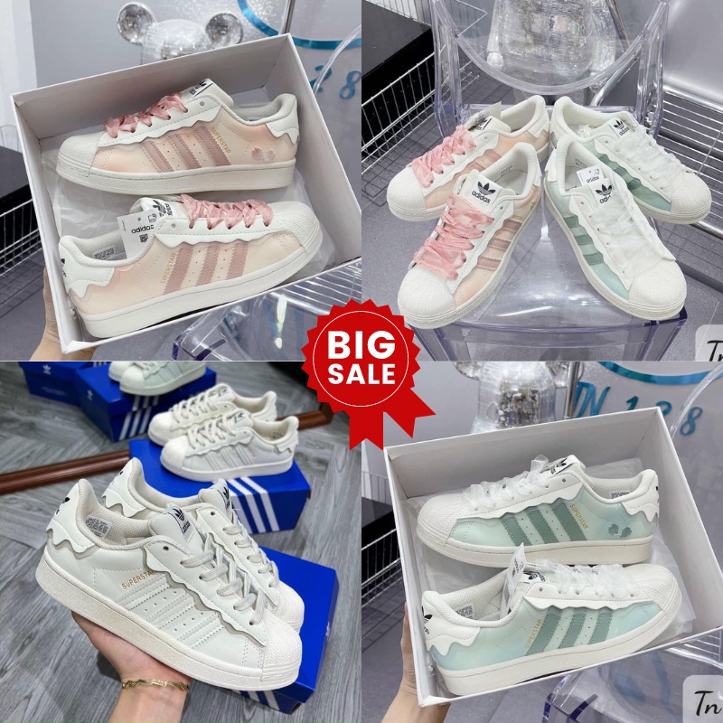 Giày thể thao Adidas Super Star cổ thấp các màu mới nhất, giày sneaker Adidas sò 3 sọc hồng trắng xanh dành cho nam nữ