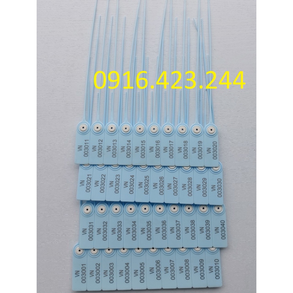 Có VAT. Combo 50 chiếc seal nhựa tròn khoá kim loại dài 27cm, in seri liên tục