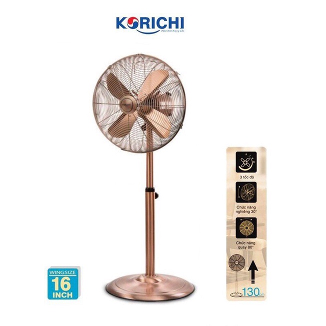 Quạt điện tân cổ điển, quạt đứng, quạt cơ, quạt cây Korichi KRC-6316 sang trọng, động cơ êm ái không rung lắc, bảo vệ qu