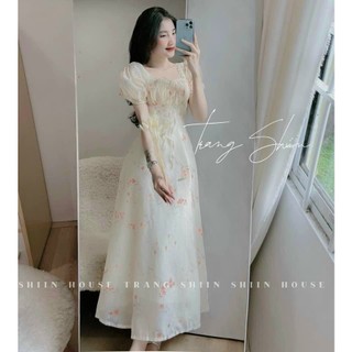 Đầm váy dự tiệc voan hoa phối ren có mút ngực sang trọng
