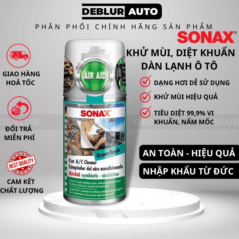 Chai Khử Mùi, Diệt Khuẩn, Làm Sạch Dàn Lạnh Dạng Hơi Hương Đại Dương Sonax Car A/C cleaner Ocean-fresh 323600 (100ml)