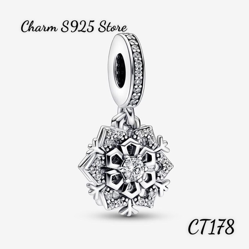 CHARM PAN ALE TREO HOA TUYẾT ĐÔI ĐÍNH ĐÁ BẠC S925 THUẦN KHIẾT HÀNG CAO CẤP