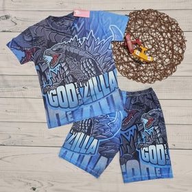 Đồ bộ bé trai in hình King Kong và Godzilla chiến đấu, bộ thun lạnh tay ngắn trẻ em size đại từ 10kg -60kg