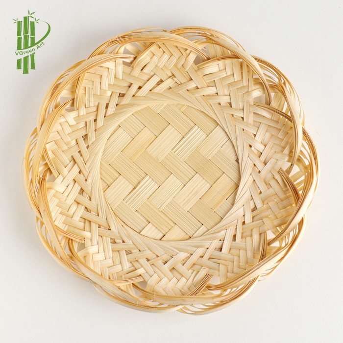 Đĩa tre đan hình hoa. Mẹt, khay tre tròn, rế tre. Đựng hoa quả, thức ăn, bánh kẹo hoặc lót đĩa, lót nồi Decor trang trí