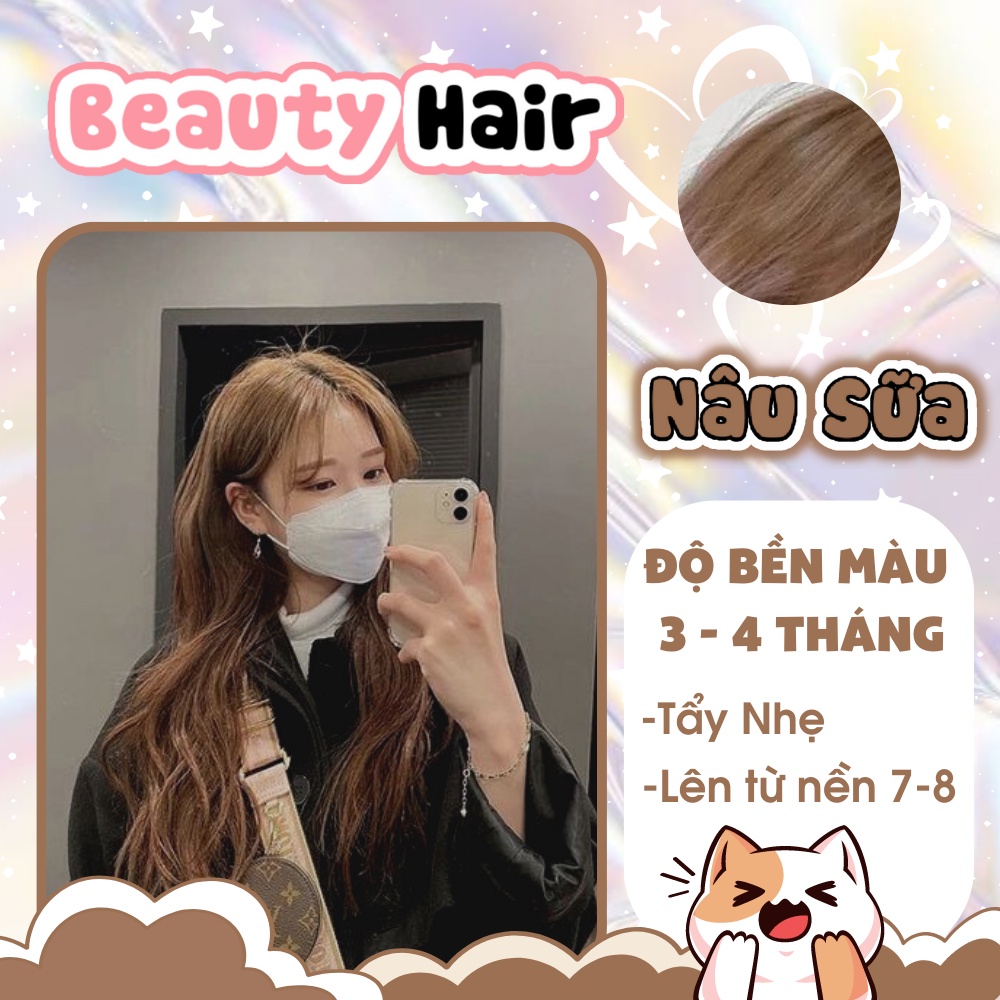 Thuốc nhuộm tóc nâu, thuốc nhuộm tóc Nâu Sữa tặng kèm oxy trợ dưỡng và bao tay Beautiful Hair