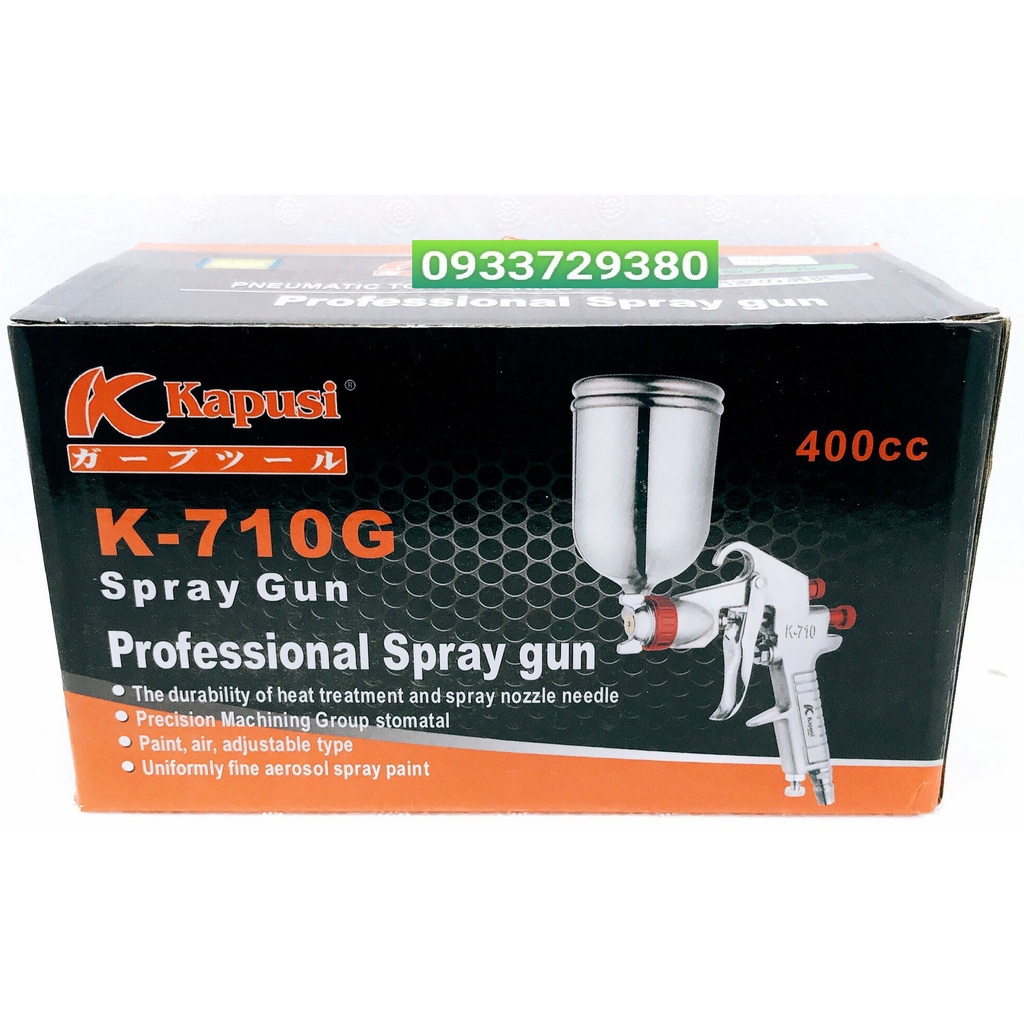 Súng Phun Sơn Cầm Tay K-710G KAPUSI Nhật Bản, Dùng Khí Nén, Thân Full Kim Loại.