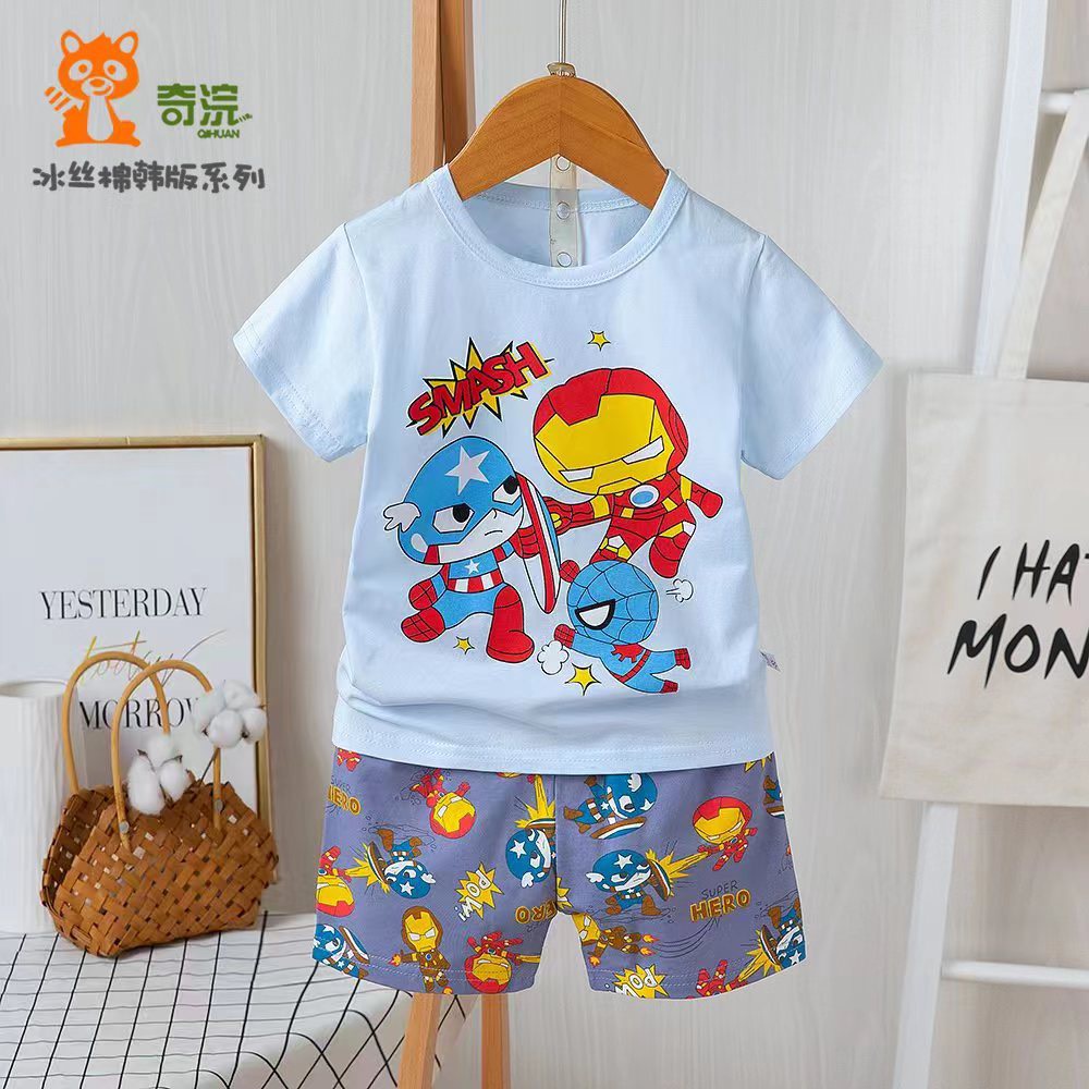 (8-15kg)Đồ bộ trẻ em Quảng Châu - Bộ cotton cộc tay xuất Hàn cho bé trai (0,5 - 3 tuổi)