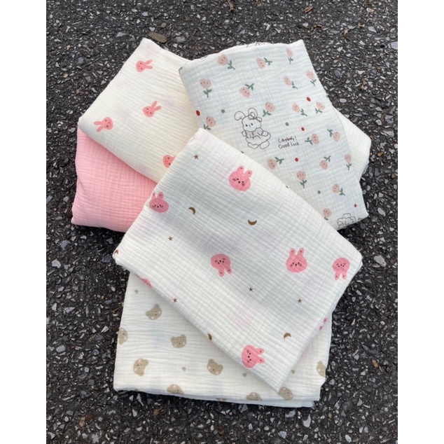 Vải xô muslin 2 lớp cao cấp mềm mịn , tổng hợp các mẫu thỏ cho bé gái