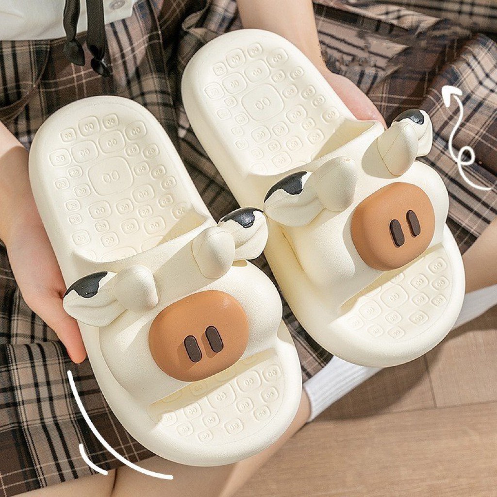 Dép Sandal Đế Dày Chống Trượt Họa Tiết Bò Sữa Hot Trend Thời Trang Dành Cho Nam Nữ