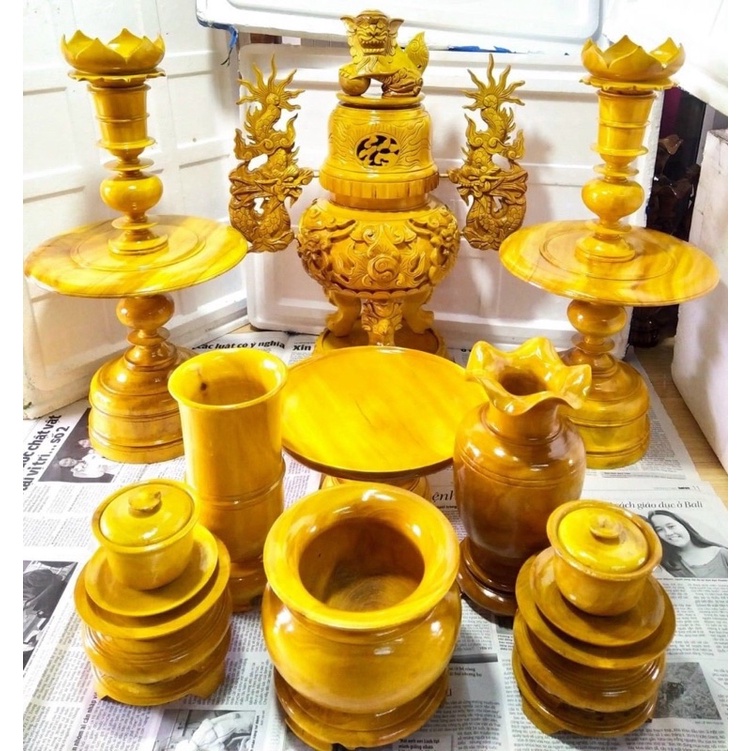 bộ đồ thờ gỗ mít 9 món