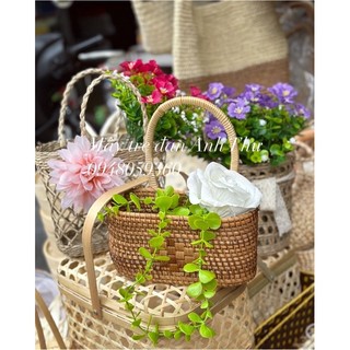Giỏ mây cắm hoa, giỏ mây ốp tường cắm hoa trang trí decor nhà cửa shop mây tre đan Anh Thư
