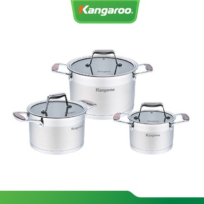 Bộ nồi Inox 304 cao cấp 5 lớp Kangaroo KG3CS2 kích thước 16,20,24cm