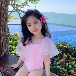 Bộ bơi liền thân cho bé gái kèm mũ