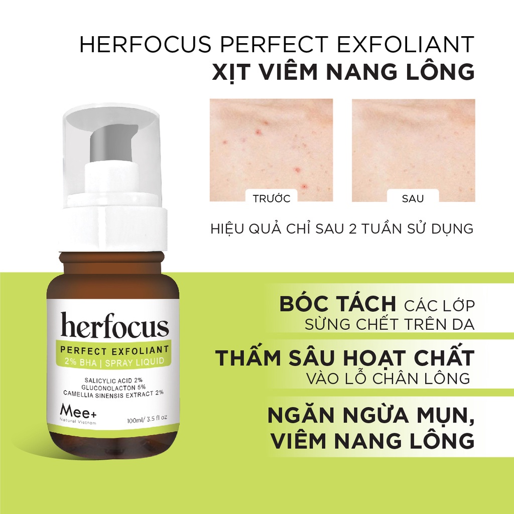 Combo viêm nang lông, dưỡng trắng da body MEE NATURAL - 1 Tắm trắng 180g + 1 Xịt viêm nang lông HERFOCUS 100ml