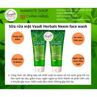 Sữa rửa mặt ngăn ngừa mụn Vaadi Herbals Neem face wash 60ml